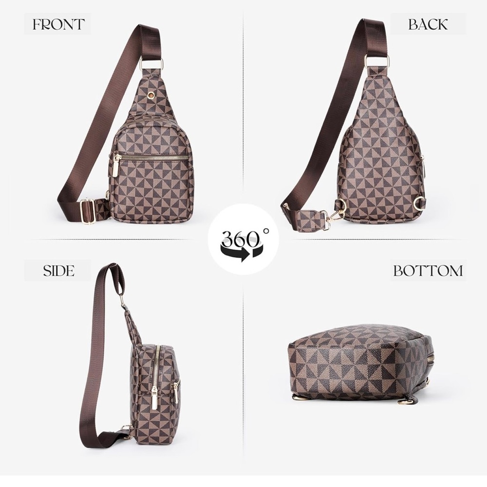 Geometric Pattern Brown Sling Bag - image 3